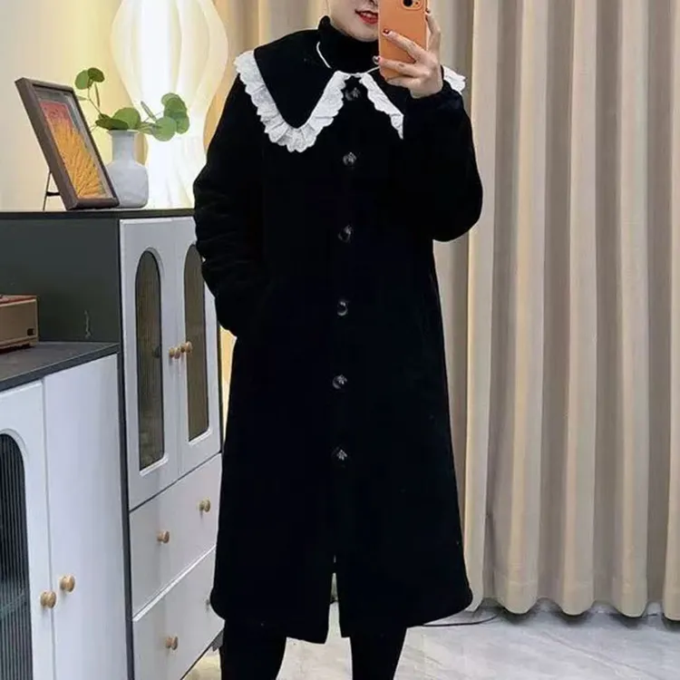 2024新款冬女三层加厚过膝娃娃领雪尼尔长袍显瘦修身可外穿家居服