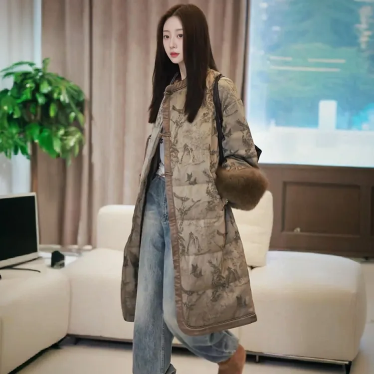 新中式真狐狸毛中长款羽绒服女2024冬季高级感国风加厚保暖外套