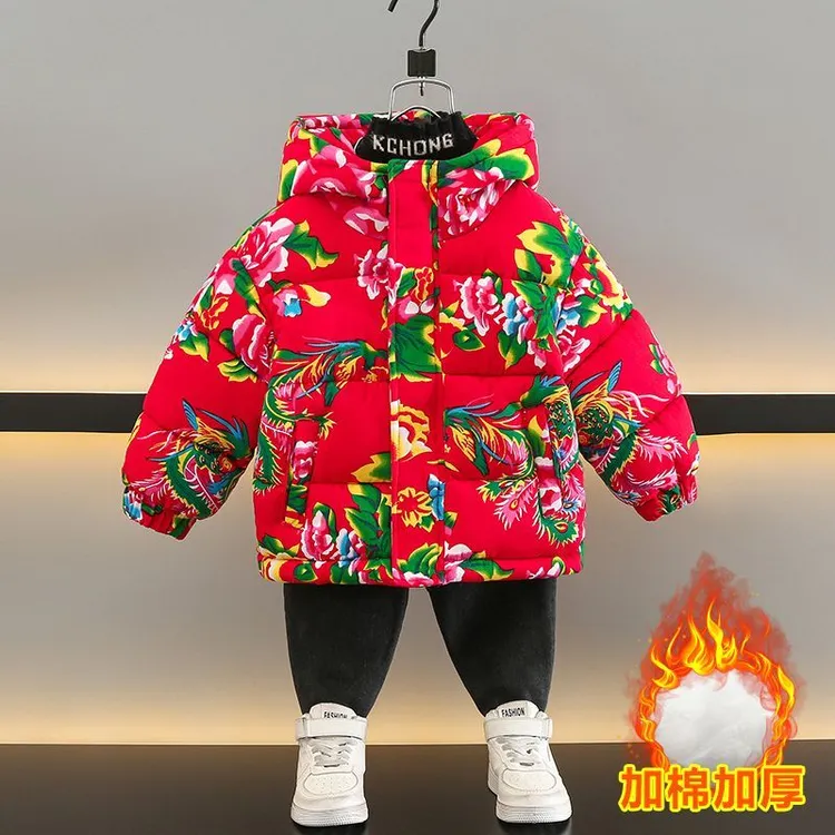 儿童秋冬季东北大花棉袄加厚保暖宝宝棉服洋气拜年服喜庆棉衣外套