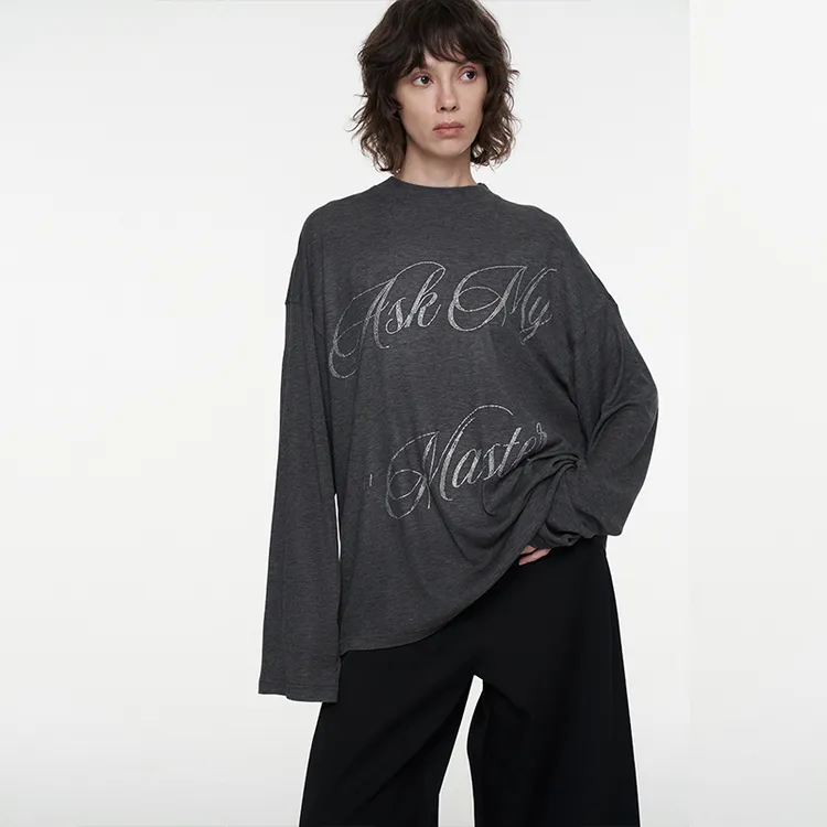 口口专属FIRSTFLOOR灰白两色软糯烫钻长袖T恤宽松轻薄圆领防晒罩衫