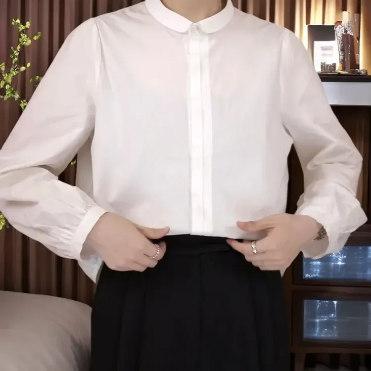 春秋经典白色长袖衬衫衬衫上衣衬衣长袖衬衣小众炸街高级感女装