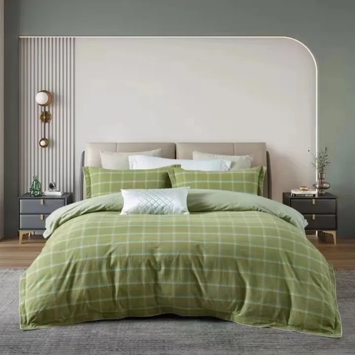 诺而A类全棉四件套色织提花加纯色绣花双面用双人柔软透气可裸睡