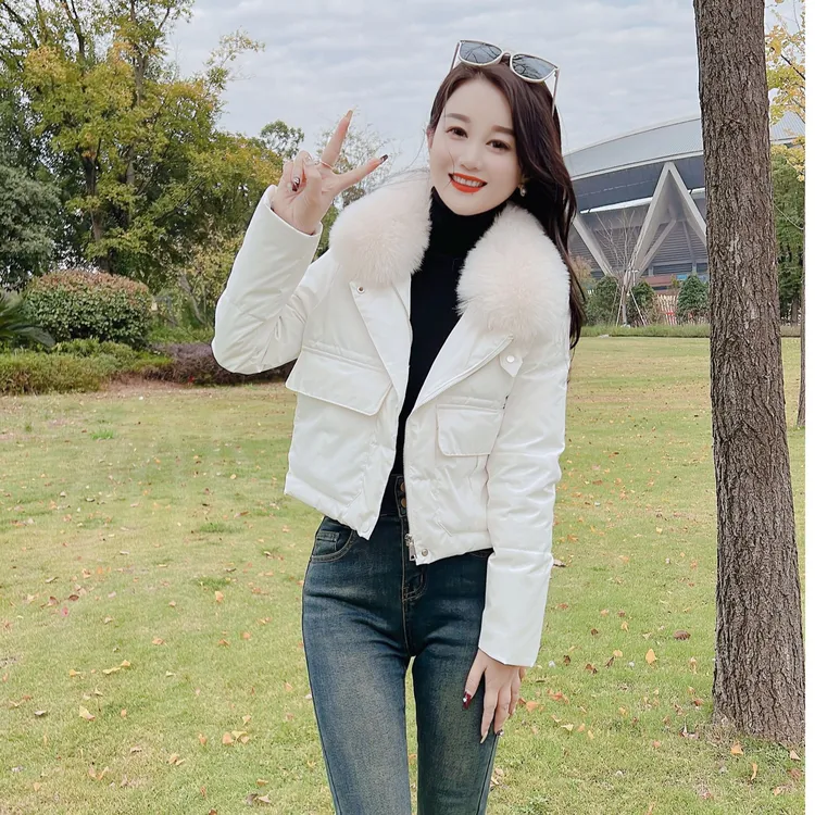 2024新款冬季短款女款正版白鸭绒羽绒服毛领减龄小个子外套女轻薄