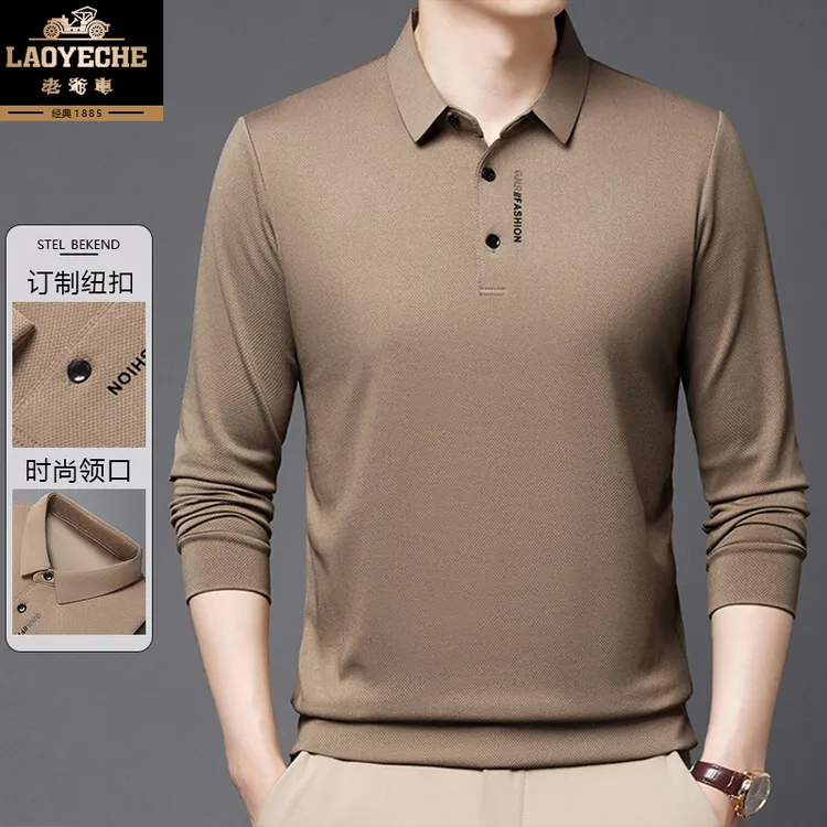 老爷车秋季新款长袖男士T恤上衣时尚休闲商务中年打底POLO衫2434