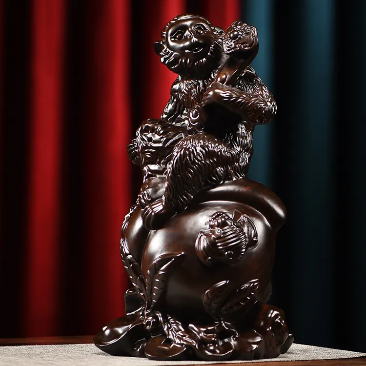 木雕摆件猴子实木头雕刻摆设十二生肖新居搬迁装饰办公司工艺礼品