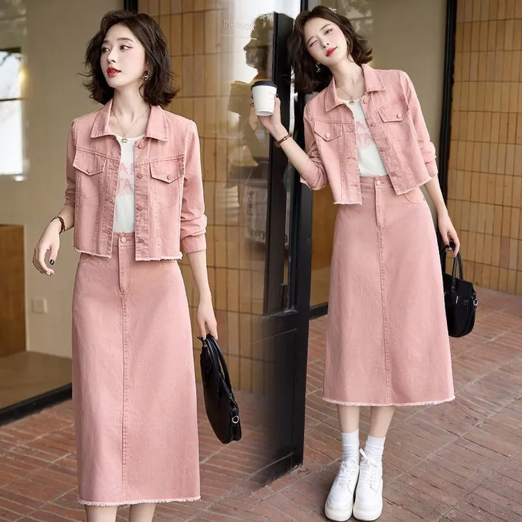 休闲牛仔套装秋季外套新款2024韩版时尚洋气减龄半身裙三件套小众
