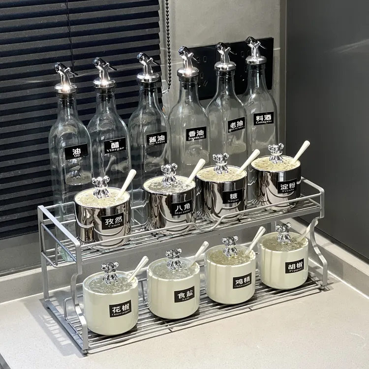 轻奢银色调味罐套装厨房陶瓷盐罐调料油盐酱醋瓶罐组合装调味盒