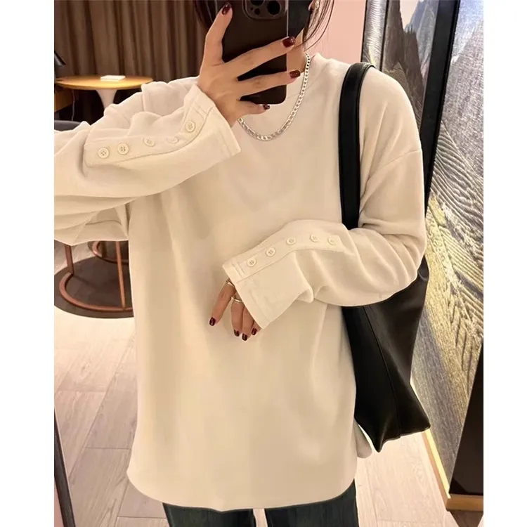 双面德绒打底衫女秋冬加厚宽松中长款遮屁股配鲨鱼裤长袖T恤上衣