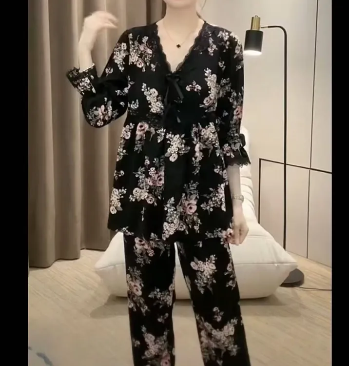 女花边家居服套装网红睡衣宽松印花显瘦休闲时尚女士