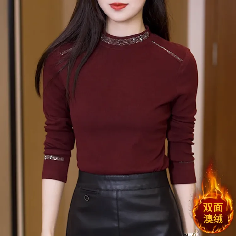 双面德绒打底衫秋冬新款半高领内搭加厚磨毛保暖上衣百搭洋气T恤