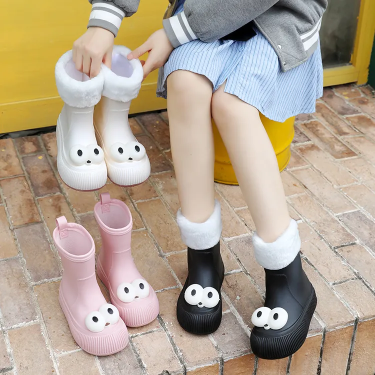雨靴女可爱雪地短筒雨鞋女冬季防水防滑软底轻便水鞋加绒保暖胶鞋