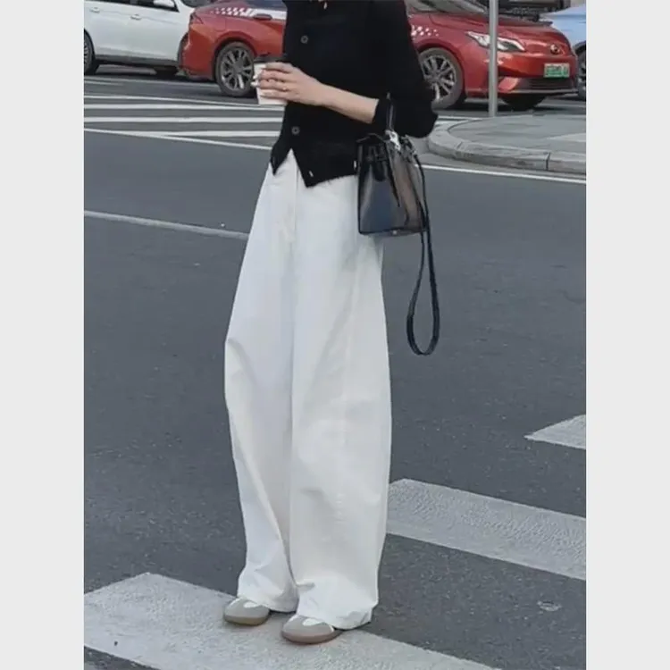 白色简约知性百搭高腰显瘦休闲裤秋季小个子韩系洋气潮流时尚长裤