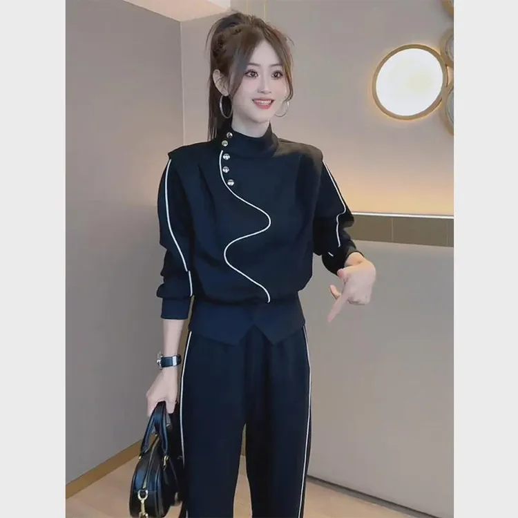 入秋搭配一整套立领加绒卫衣女新款2024爆款时尚洋气休闲运动套装