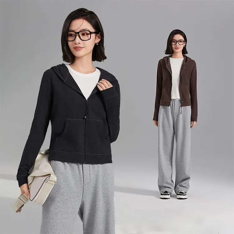 【秋上新】女士双面德绒连帽开衫3089 Q罗