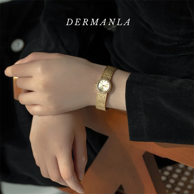 海上汲月 中古复古小表盘精致轻奢刻纹手表女镶钻石英高级感礼物