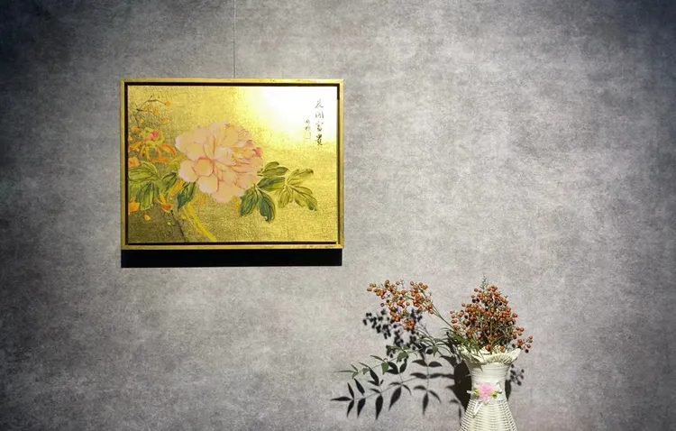 金银箔纸 装饰画 牡丹花 书画作品 展览