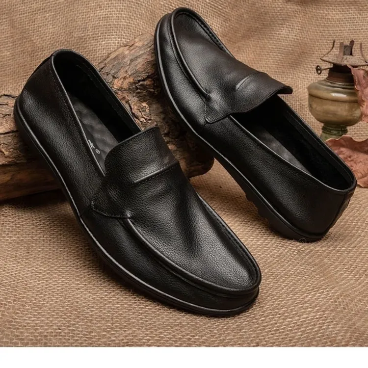 休闲男皮鞋夏季舒适皮鞋男黑色百搭防滑鞋软皮豆豆鞋男士休闲皮鞋