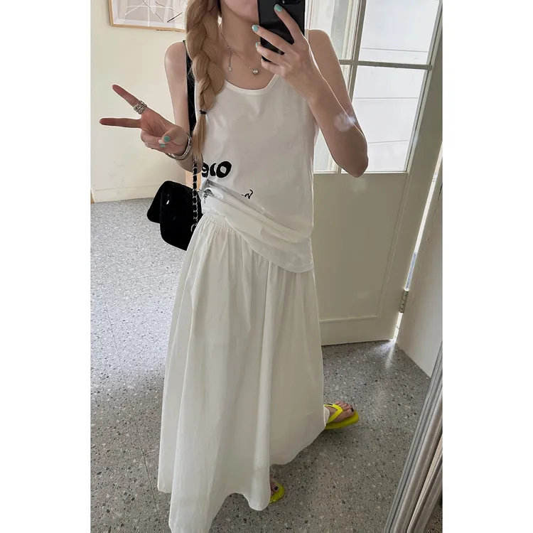 清爽一夏棉感白半裙显瘦半身裙女装半身裙高腰白色裙裤夏季设计感