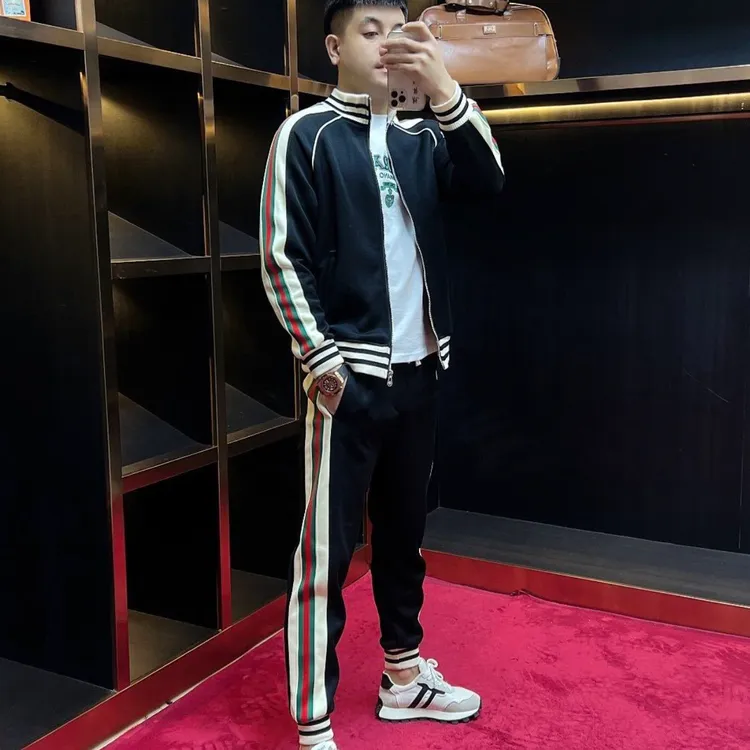 秋季新款男士休闲运动套装立领拼接时尚潮流百搭两件套修身拼色款