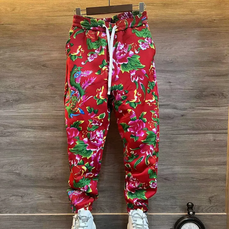 东北大花秋冬百搭束脚裤时尚民族风冬季喜庆保暖网红同款情侣休闲