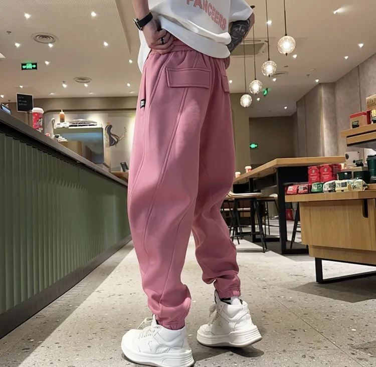 男士休闲裤秋冬季新款宽松束脚运动卫裤潮流百搭纯色刺绣青年显瘦