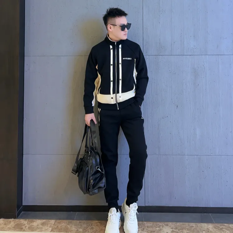 25秋季节新款男士休闲轻奢简约时尚百搭潮流重磅修身立领套装ns