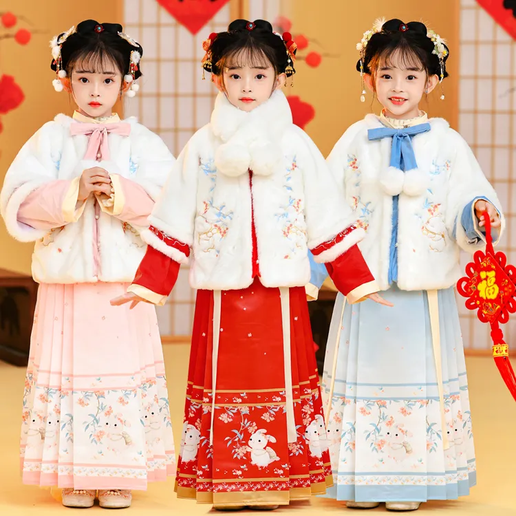 新款汉服女童秋冬儿童加绒马面裙拜年服古冬款女宝古装小女孩唐装