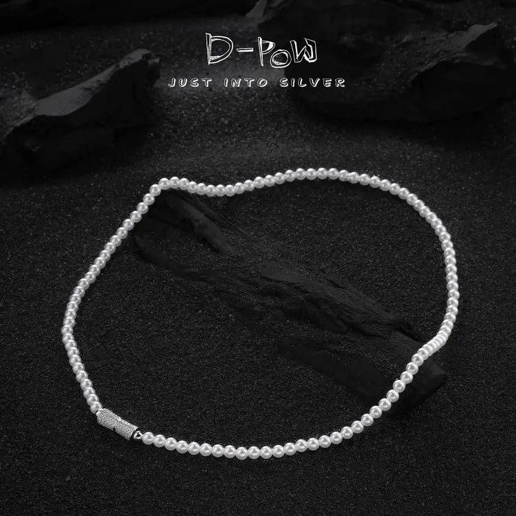 灯小炮 坠链均925银仿珍珠 小澳白月光桶珠项链45cm（7651）气质