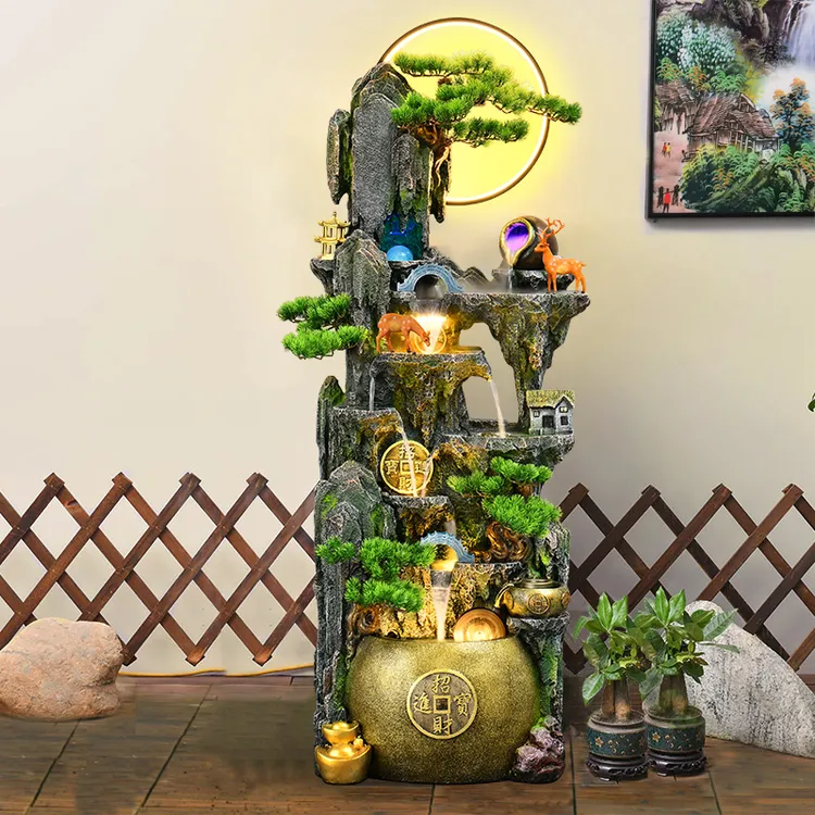 7177流水摆件循环水假山喷泉水车水风轮瀑布生财乔迁开业送礼高端