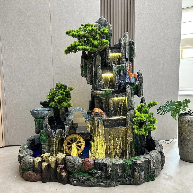 7833假山流水喷泉鱼池落地摆件阳台风水轮别墅花园庭院装饰水景墙