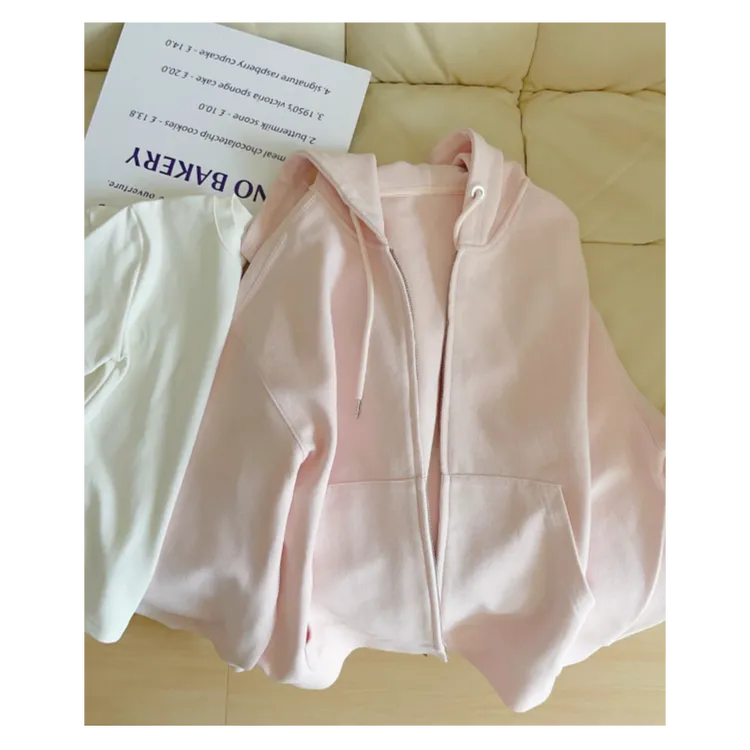 粉色短款连帽卫衣外套女秋季款2024新款运动休闲开衫修身薄款上衣