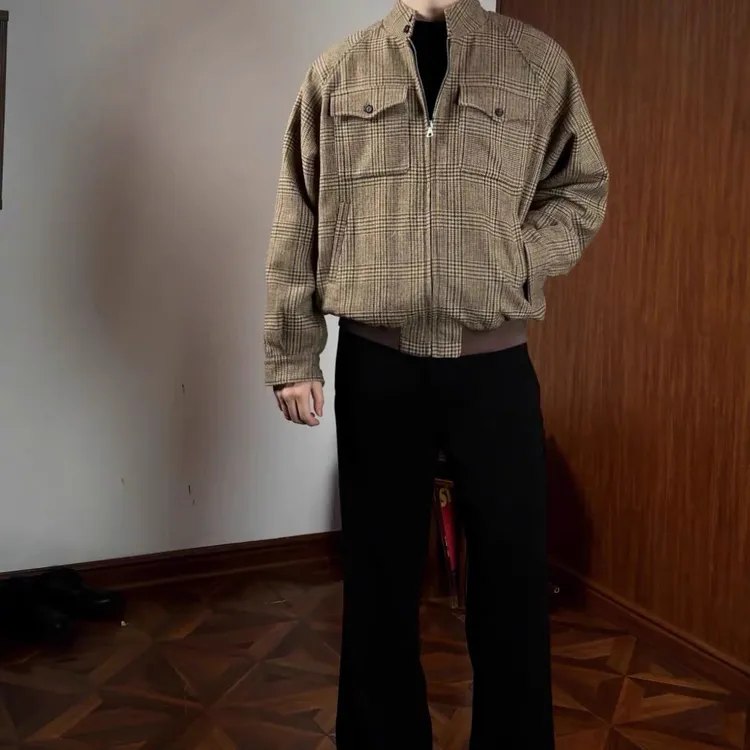 NOGOODS8威尔士亲王千鸟格哈灵顿羊毛夹克短宽立体剪裁 48%羊毛