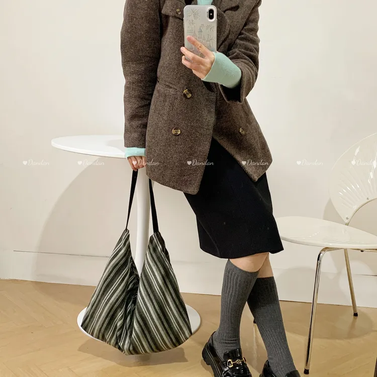 DANDELION文艺慵懒大容量单肩布包随性率性ins风大包条纹通勤百搭