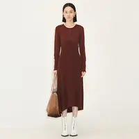 LESS春季绵羊毛裙子女气质法式不规则裙摆修身连衣裙2N1G10700