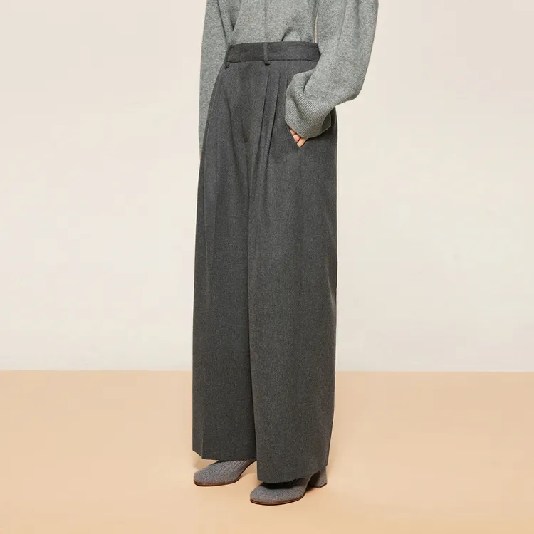 【LESS×Samuel】LESS休闲阔腿长裤女绵羊毛时尚休闲裤2O0E14250