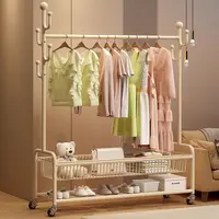 晾衣架奶白落地可移动挂衣柜卧室晾晒衣服阳台室内简易衣帽架