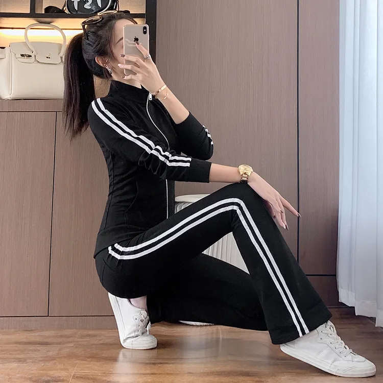 休闲运动套装2023春秋新款女装时尚减龄显瘦开衫卫衣卫裤两件套