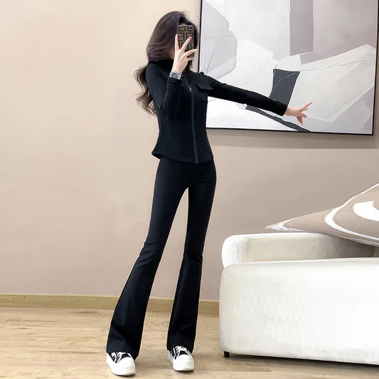 高个子女装2025早春新款显瘦运动时尚休闲长裤修身微喇两件套