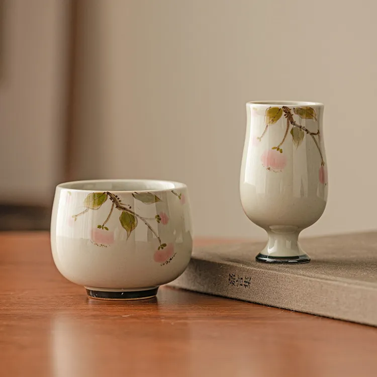 草木灰手绘石榴茶杯陶瓷品茗杯主人杯单个喝茶中式功夫茶具闻香杯