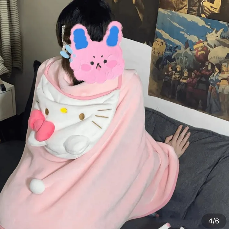【艺凡】四季kitty猫披肩毛毯粉嫩少女心凯蒂猫午睡毛毯盖被拍照