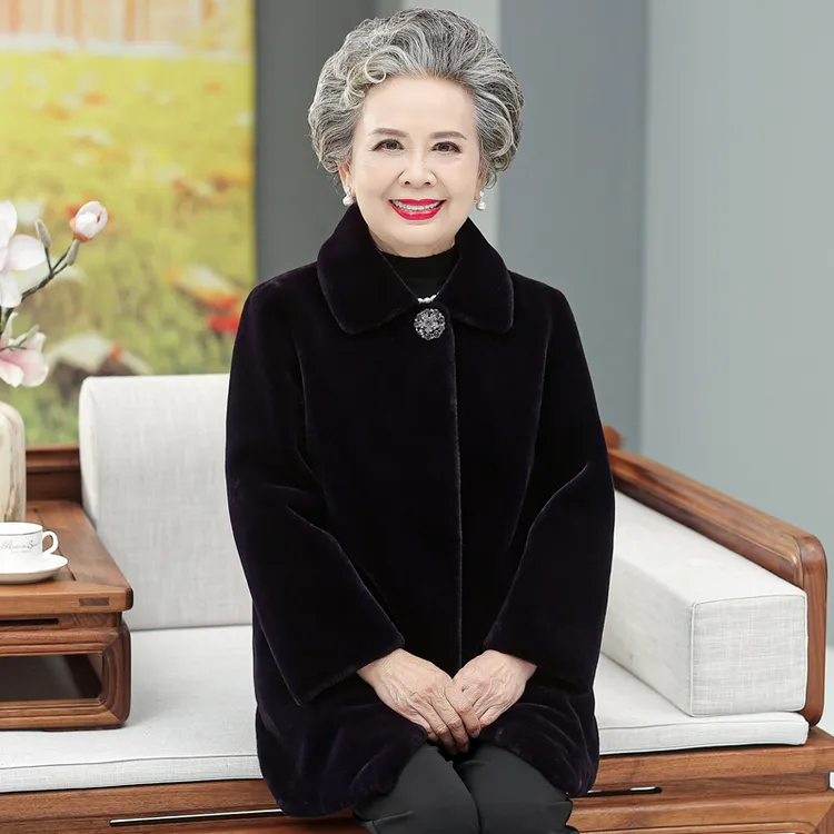 中老年人女装皮毛一体外套奶奶冬装仿皮草妈妈装老太太水貂绒大衣