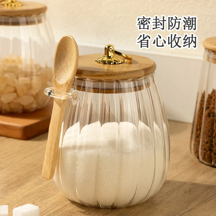 尤莱特高颜值糖罐白砂糖带盖厨房装糖罐子红糖冰糖玻璃密封储物罐