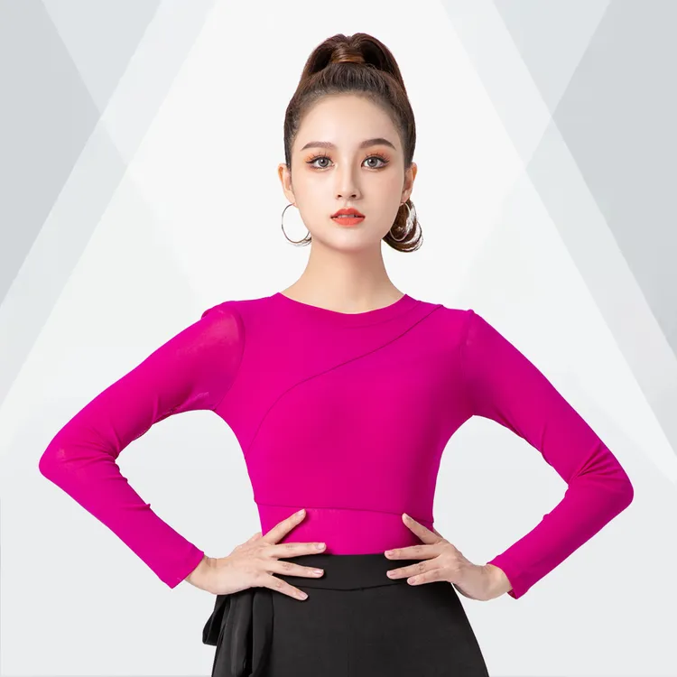 时尚摩登舞上衣秋季女新款长袖练功连体成人国标拉丁舞团体表演服