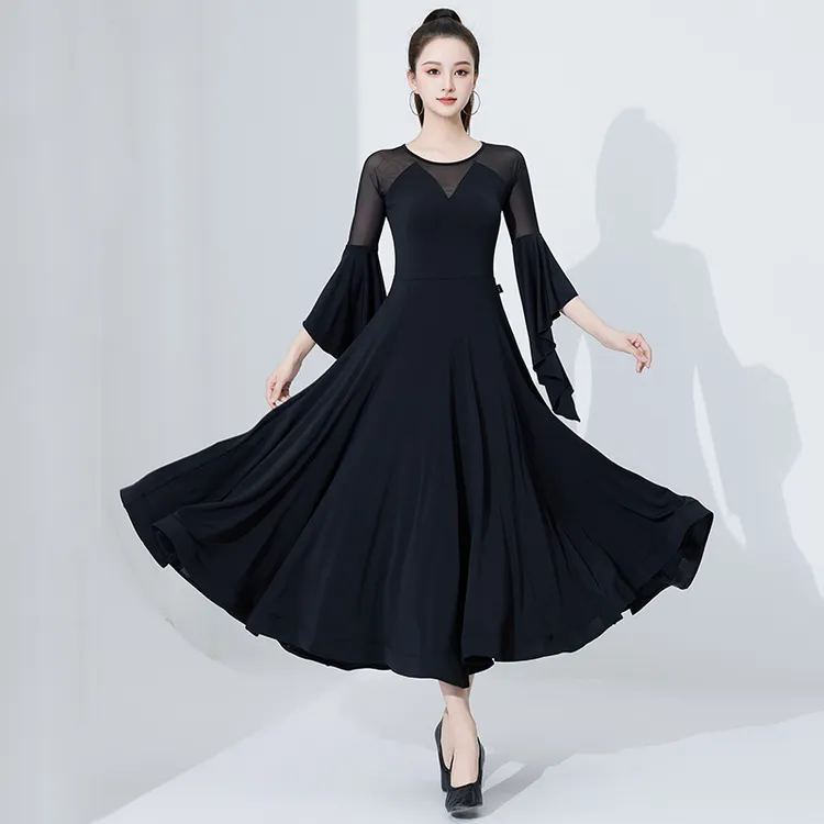 2025新款拉丁舞服连衣裙长袖女成人春秋专业交际舞比赛演出舞蹈服