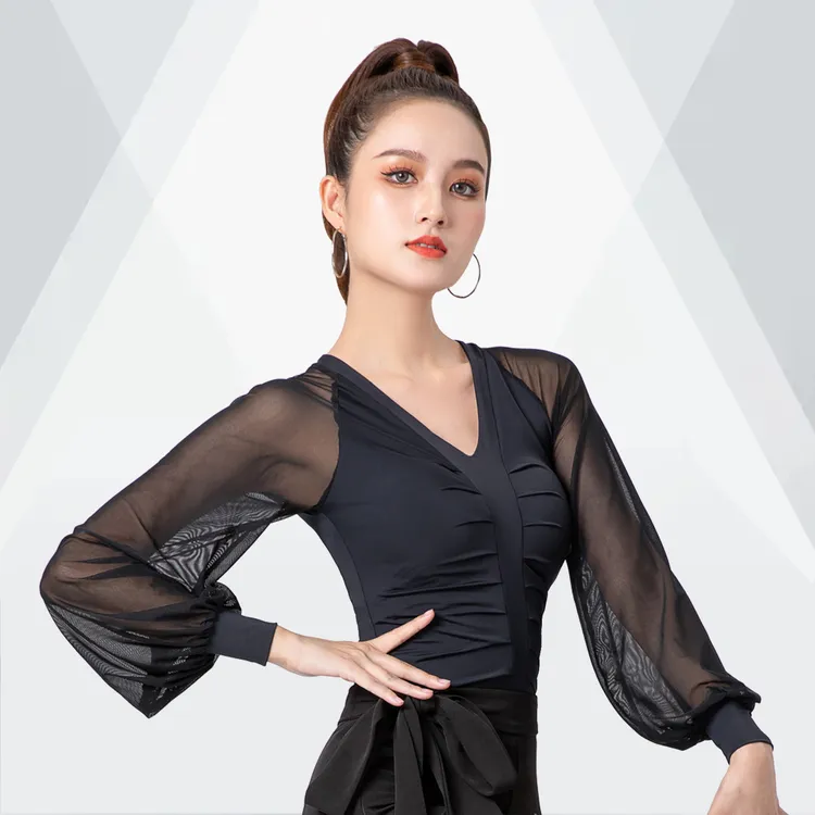 拉丁舞上衣秋装长袖成人女交谊舞2025新款国标黑色时髦表演演出服