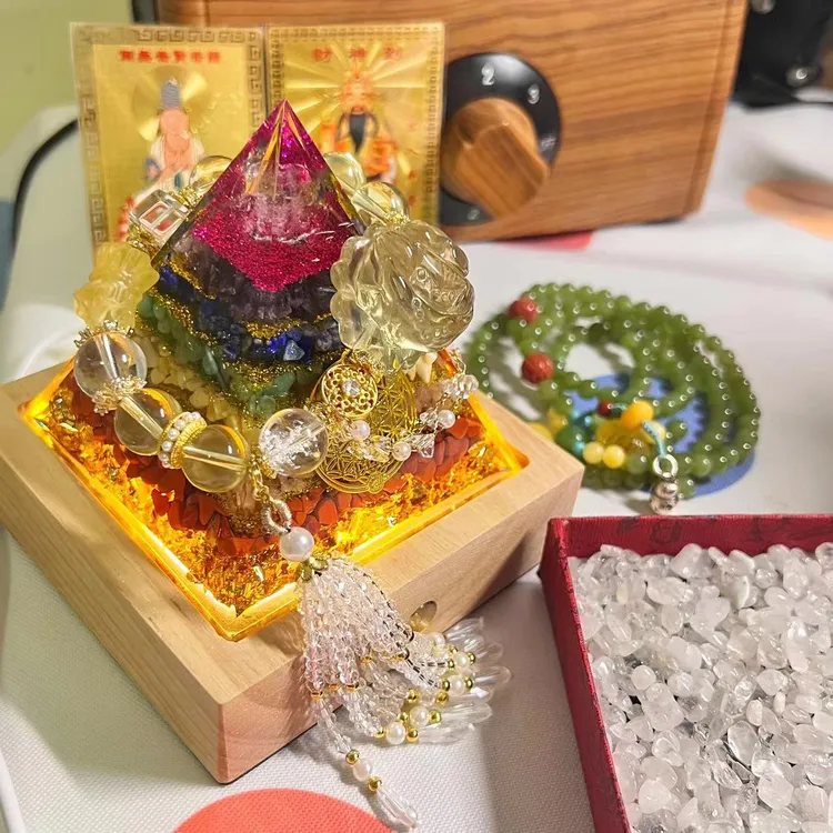 【正能量】奥根五彩水晶塔桌面玄关生日礼物摆件唐卡真品西藏纯手工