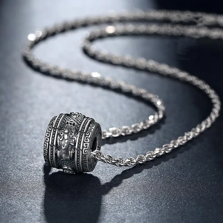 钛钢项链 可转动貔貅转运珠吊坠项链男女不掉色网红挂绳六字真言