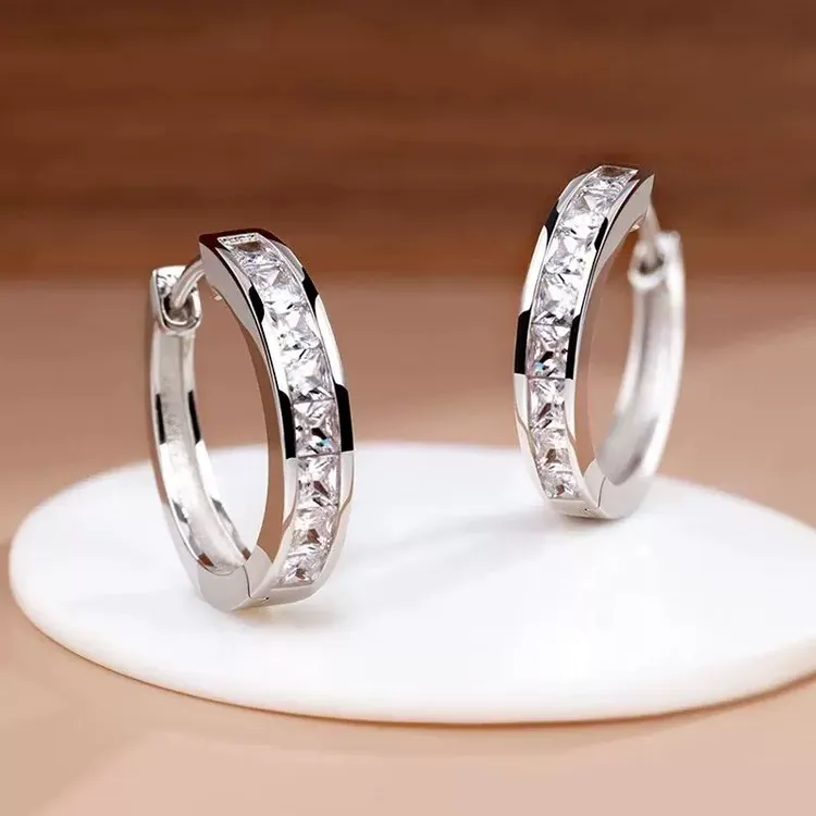 925银耳饰 纯银针莫桑石耳环耳扣轻奢高级感圈圈耳饰气质百搭简约