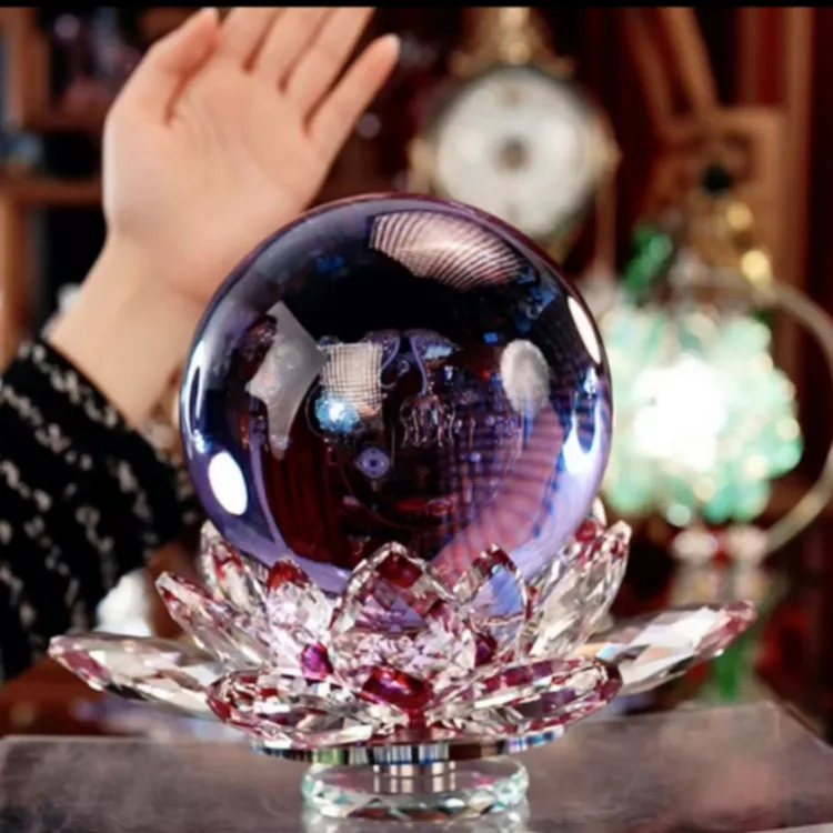 大号手工莲花水晶晶球摆件