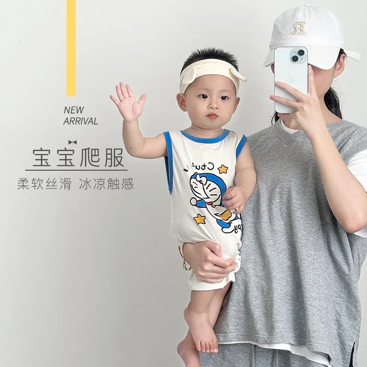 网红洋气婴儿连体衣夏季薄款背心哈衣外出爬服新生儿男女宝宝睡衣